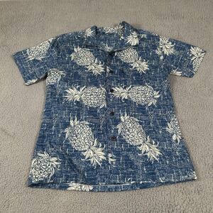Palmwave Shirt Mens Large Blue Pineapple Hawaiian Button Up Cotton Casual Aloha
